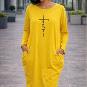 Oversized Yellow Long Sleeve Light Weight FAITH Shirt Size X-Large